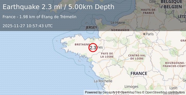 Earthquake FRANCE (2.3 ml) (2025-11-27 10:57:43 UTC)