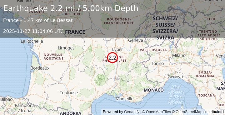 Earthquake FRANCE (2.2 ml) (2025-11-27 11:04:06 UTC)