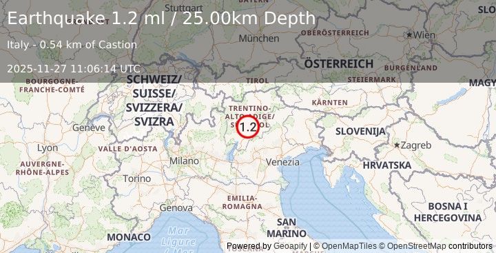 Earthquake NORTHERN ITALY (1.2 ml) (2025-11-27 11:06:14 UTC)