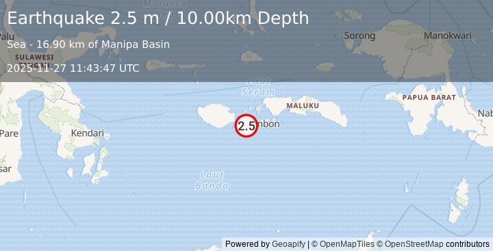 Earthquake SERAM, INDONESIA (2.5 m) (2025-11-27 11:43:47 UTC)