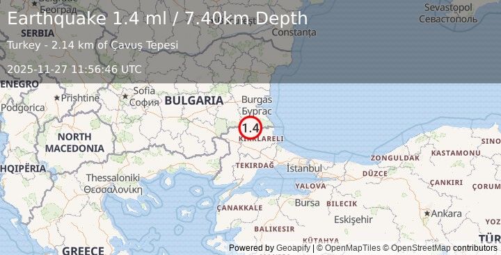Earthquake WESTERN TURKEY (1.4 ml) (2025-11-27 11:56:46 UTC)