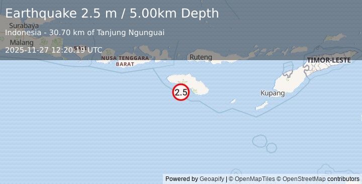 Earthquake SUMBA REGION, INDONESIA (2.5 m) (2025-11-27 12:20:19 UTC)