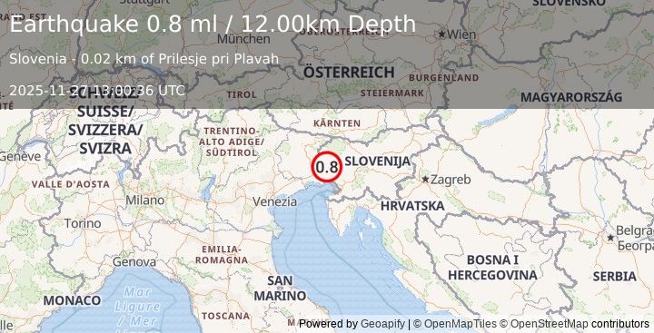Earthquake SLOVENIA (0.8 ml) (2025-11-27 13:00:36 UTC)