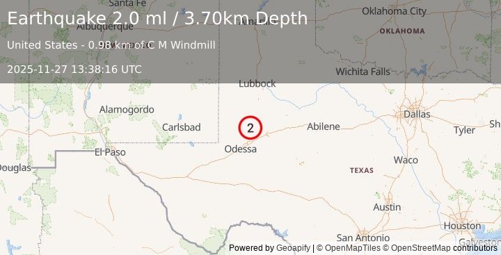 Earthquake WESTERN TEXAS (2.1 ml) (2025-11-27 13:38:17 UTC)