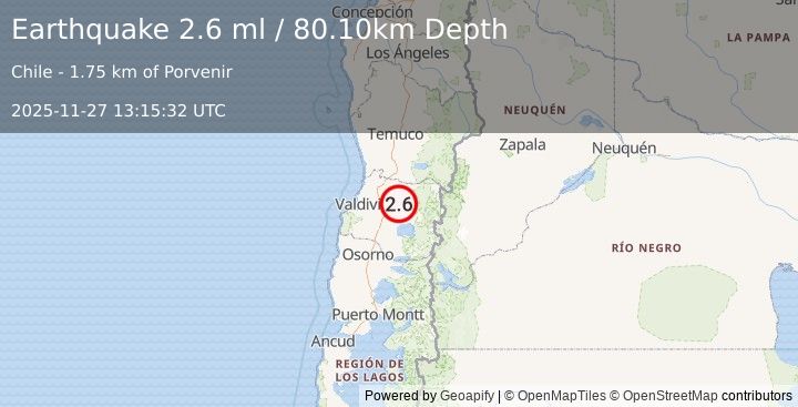 Earthquake LOS LAGOS, CHILE (2.6 ml) (2025-11-27 13:15:32 UTC)