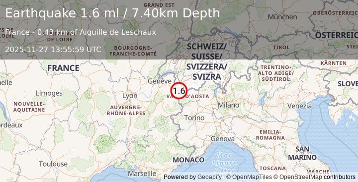 Earthquake NORTHERN ITALY (1.6 ml) (2025-11-27 13:55:59 UTC)