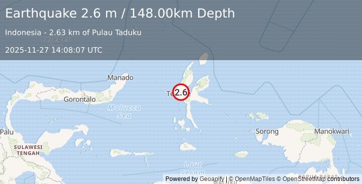 Earthquake HALMAHERA, INDONESIA (2.6 m) (2025-11-27 14:08:07 UTC)