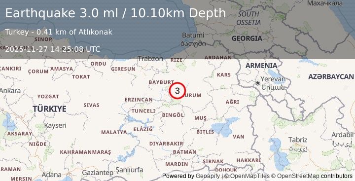 Earthquake EASTERN TURKEY (3.0 ml) (2025-11-27 14:25:07 UTC)