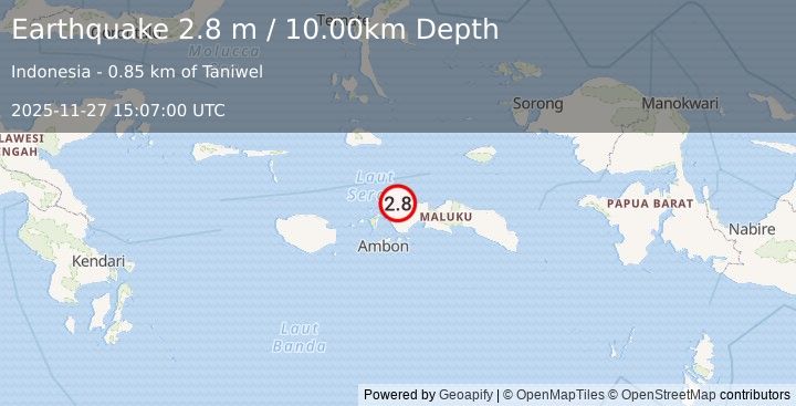 Earthquake CERAM SEA, INDONESIA (3.0 m) (2025-11-27 15:06:59 UTC)