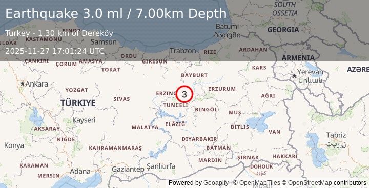 Earthquake EASTERN TURKEY (3.0 ml) (2025-11-27 17:01:24 UTC)