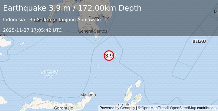 Earthquake KEPULAUAN TALAUD, INDONESIA (3.9 m) (2025-11-27 17:05:42 UTC)