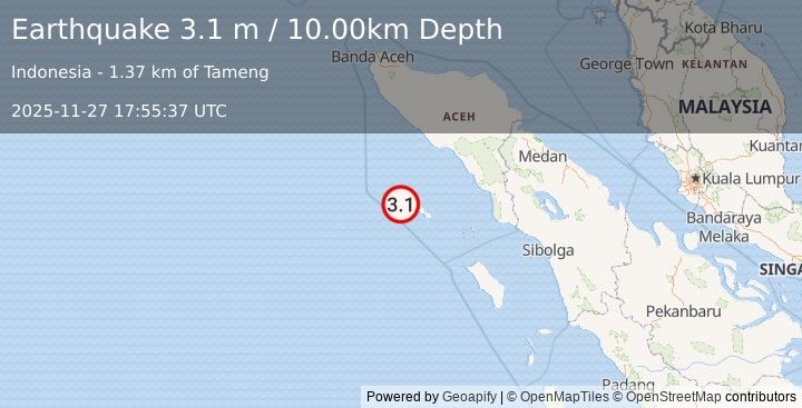Earthquake SIMEULUE, INDONESIA (3.1 m) (2025-11-27 17:55:37 UTC)