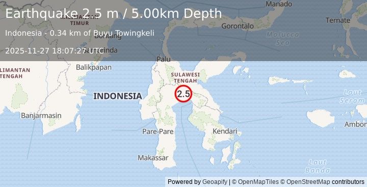Earthquake SULAWESI, INDONESIA (2.5 m) (2025-11-27 18:07:27 UTC)