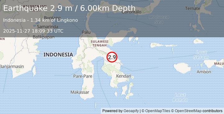 Earthquake SULAWESI, INDONESIA (2.9 m) (2025-11-27 18:09:33 UTC)