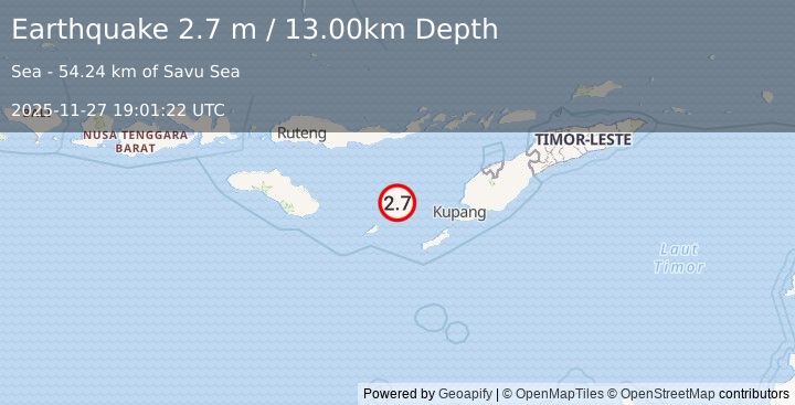 Earthquake SAVU SEA (2.7 m) (2025-11-27 19:01:22 UTC)