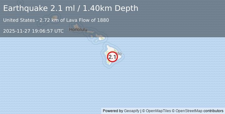 Earthquake ISLAND OF HAWAII, HAWAII (2.1 ml) (2025-11-27 19:06:57 UTC)
