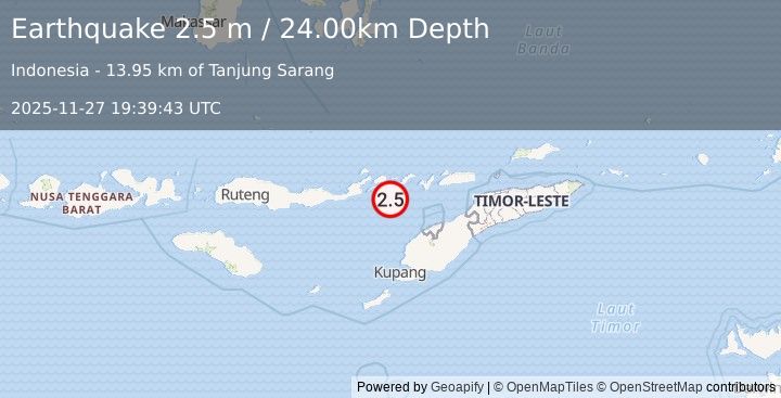 Earthquake FLORES REGION, INDONESIA (2.5 m) (2025-11-27 19:39:43 UTC)