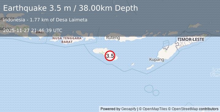 Earthquake SUMBA REGION, INDONESIA (3.5 m) (2025-11-27 21:46:39 UTC)