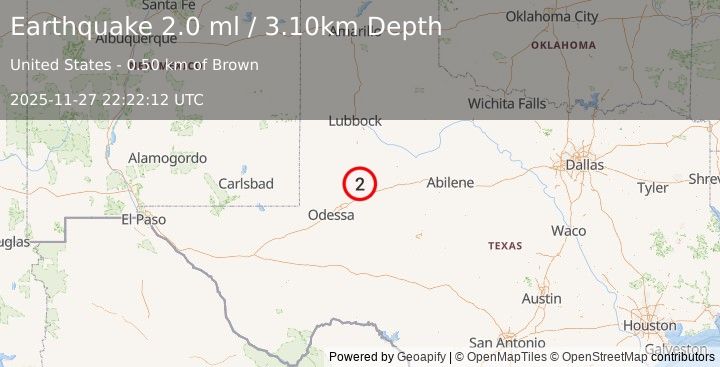 Earthquake WESTERN TEXAS (2.0 ml) (2025-11-27 22:22:12 UTC)