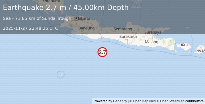 Earthquake JAVA, INDONESIA (2.7 m) (2025-11-27 22:48:25 UTC)