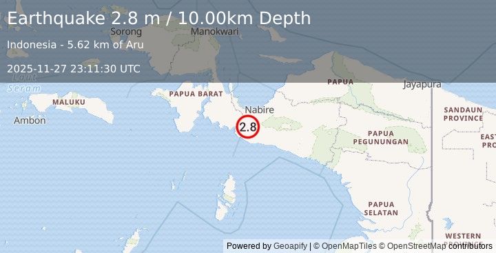 Earthquake PAPUA, INDONESIA (2.8 m) (2025-11-27 23:11:30 UTC)