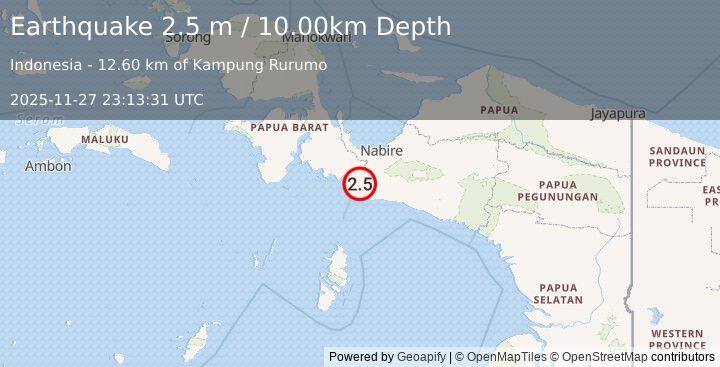 Earthquake NEAR S COAST OF PAPUA, INDONESIA (2.5 m) (2025-11-27 23:13:31 UTC)