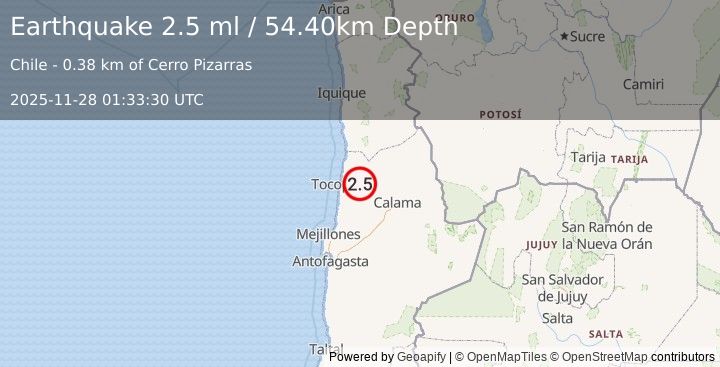 Earthquake ANTOFAGASTA, CHILE (2.5 ml) (2025-11-28 01:33:30 UTC)