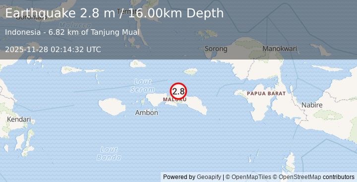 Earthquake SERAM, INDONESIA (2.8 m) (2025-11-28 02:14:32 UTC)