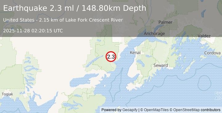 Earthquake SOUTHERN ALASKA (2.3 ml) (2025-11-28 02:20:15 UTC)