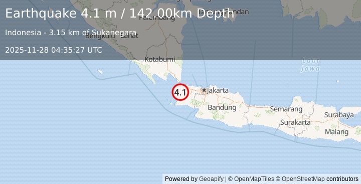 Earthquake SUNDA STRAIT, INDONESIA (4.1 m) (2025-11-28 04:35:27 UTC)