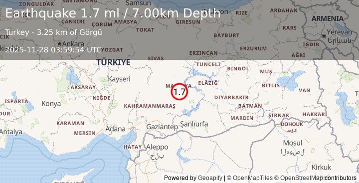 Earthquake EASTERN TURKEY (1.7 ml) (2025-11-28 03:59:54 UTC)
