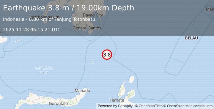 Earthquake KEPULAUAN TALAUD, INDONESIA (3.8 m) (2025-11-28 05:15:21 UTC)