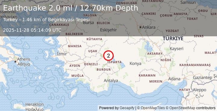 Earthquake WESTERN TURKEY (2.0 ml) (2025-11-28 05:14:09 UTC)