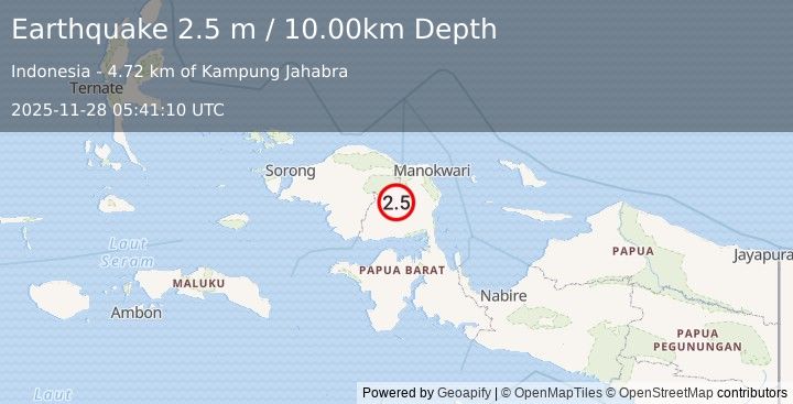 Earthquake PAPUA, INDONESIA (2.5 m) (2025-11-28 05:41:10 UTC)
