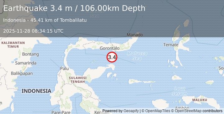 Earthquake SULAWESI, INDONESIA (3.4 m) (2025-11-28 08:34:15 UTC)