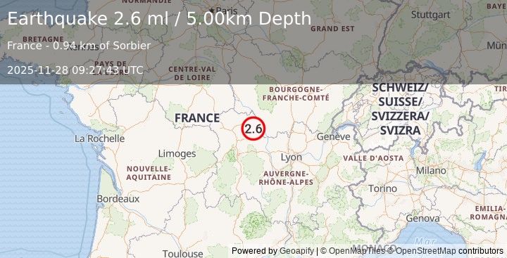 Earthquake FRANCE (2.6 ml) (2025-11-28 09:27:43 UTC)