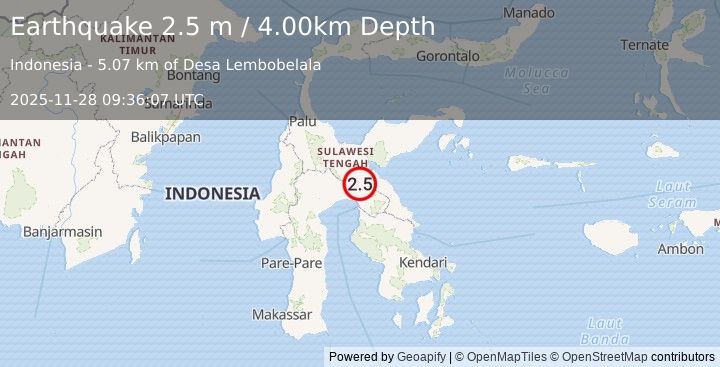 Earthquake SULAWESI, INDONESIA (2.5 m) (2025-11-28 09:36:07 UTC)