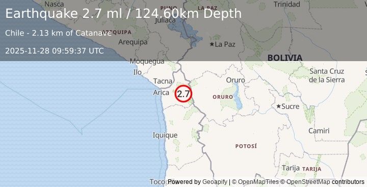 Earthquake TARAPACA, CHILE (2.7 ml) (2025-11-28 09:59:37 UTC)
