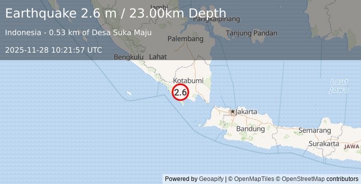 Earthquake SOUTHERN SUMATRA, INDONESIA (2.7 m) (2025-11-28 10:22:02 UTC)