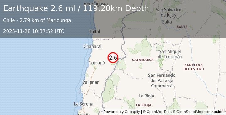 Earthquake ATACAMA, CHILE (2.6 ml) (2025-11-28 10:37:52 UTC)