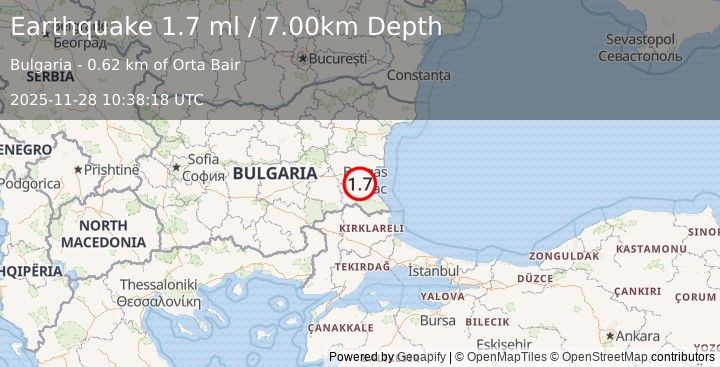 Earthquake BULGARIA (1.7 ml) (2025-11-28 10:38:18 UTC)