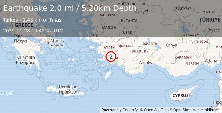 Earthquake WESTERN TURKEY (2.0 ml) (2025-11-28 10:45:42 UTC)