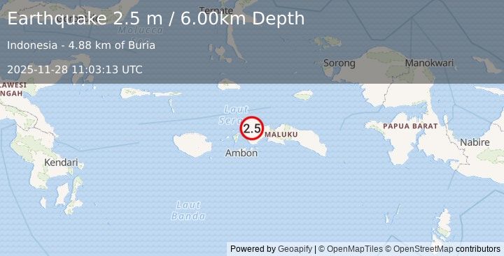 Earthquake CERAM SEA, INDONESIA (2.5 m) (2025-11-28 11:03:13 UTC)