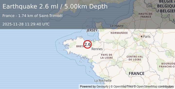Earthquake FRANCE (2.6 ml) (2025-11-28 11:29:40 UTC)