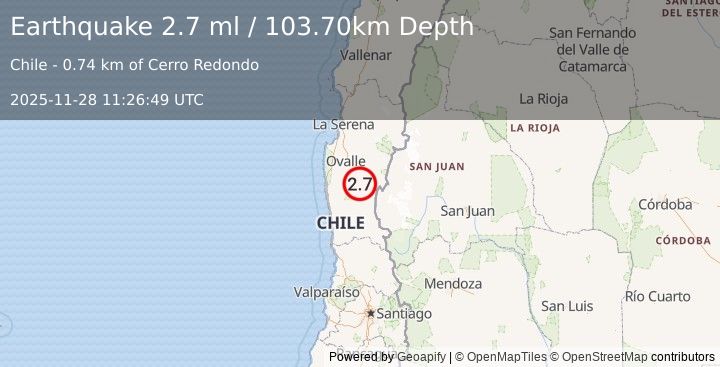 Earthquake COQUIMBO, CHILE (2.7 ml) (2025-11-28 11:26:49 UTC)