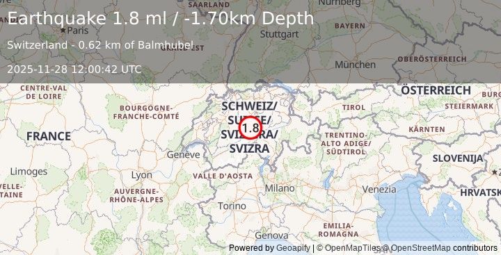 Earthquake SWITZERLAND (1.8 ml) (2025-11-28 12:00:42 UTC)