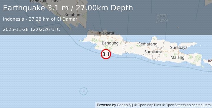Earthquake JAVA, INDONESIA (3.1 m) (2025-11-28 12:02:26 UTC)