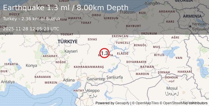 Earthquake EASTERN TURKEY (1.3 ml) (2025-11-28 12:05:23 UTC)