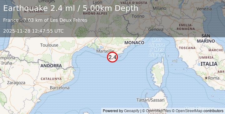 Earthquake WESTERN MEDITERRANEAN SEA (2.5 m) (2025-11-28 12:47:54 UTC)