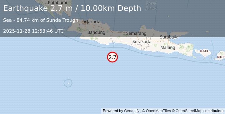 Earthquake JAVA, INDONESIA (2.7 m) (2025-11-28 12:53:46 UTC)